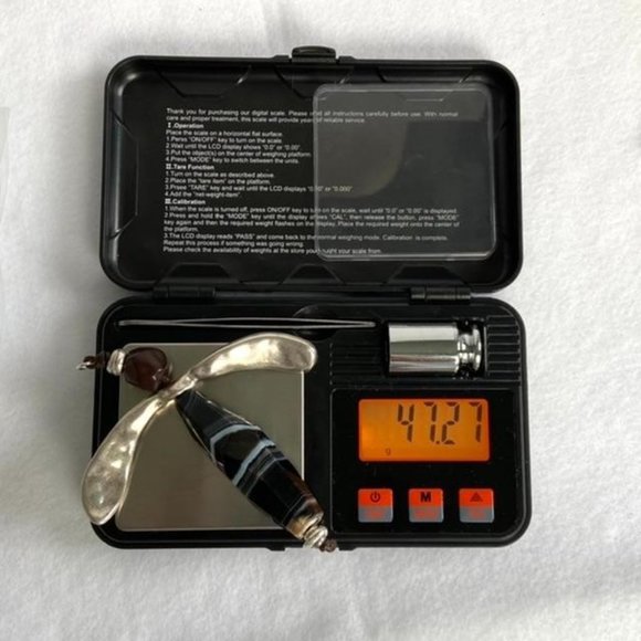 Black Banded Agate Dragonfly Pendant Silver plated - Picture 10 of 14